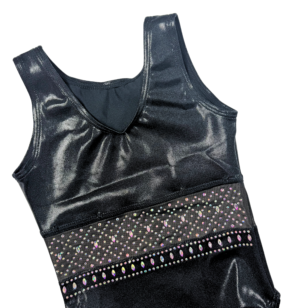 Justaucorps Basique Noir avec Top de Gymnastique Mae Blanc Lilas