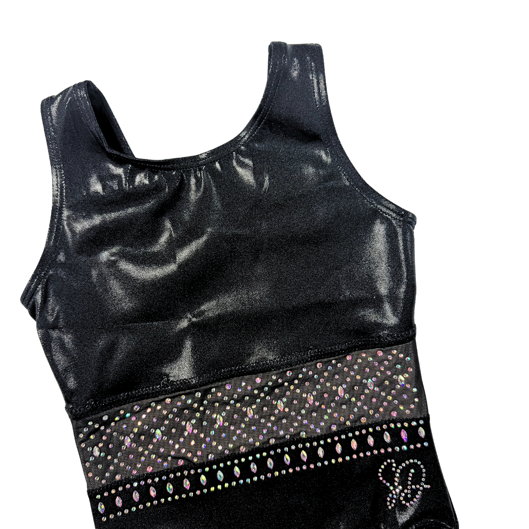 Justaucorps Basique Noir avec Top de Gymnastique Mae Blanc Lilas