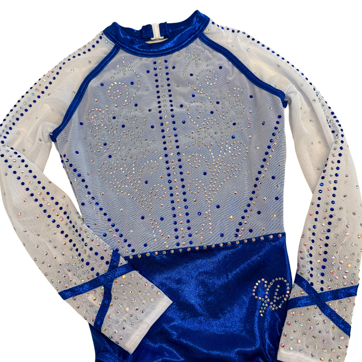 Tara Royal Blue White Long Sleeve Gymnastics Leotard Limited Edition