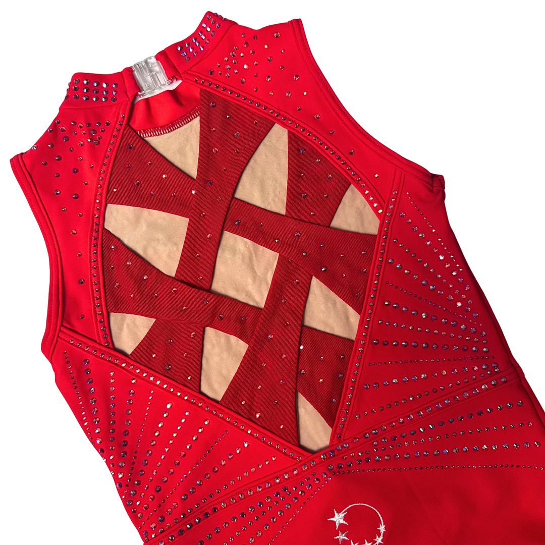 Justaucorps de gymnastique rouge scintillant Little Stars