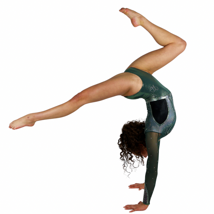 Elsa Gymnastics Leotard Khaki Green Black Long Sleeve