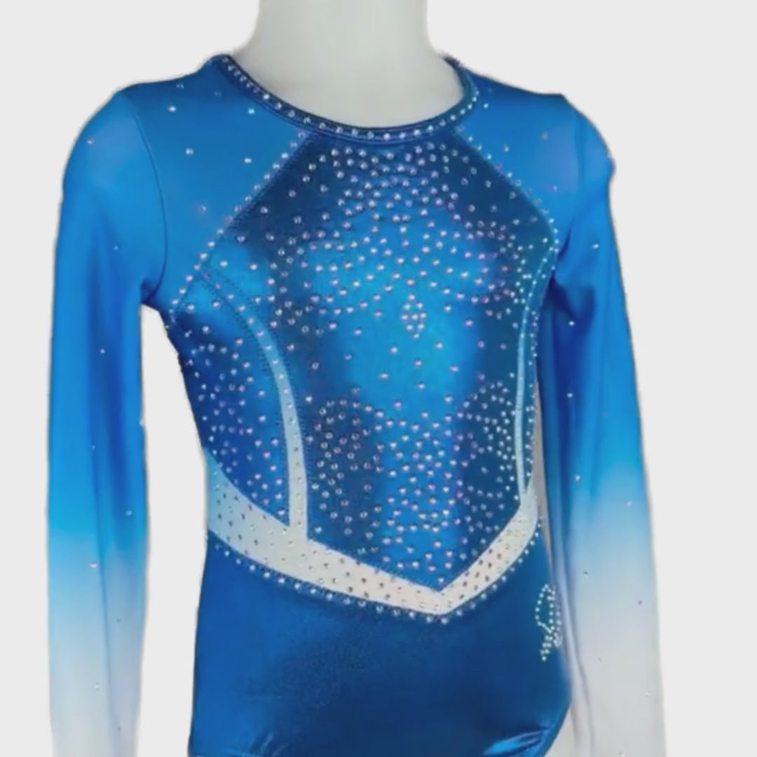 Quinty Royal Blue White Long Sleeve Gymnastics Leotard