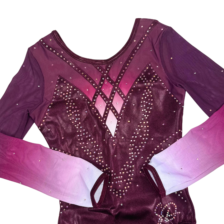 Robin Dark Aubergine White Long Sleeve Gymnastics Leotard