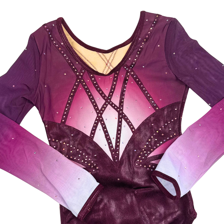 Robin Dark Aubergine White Long Sleeve Gymnastics Leotard
