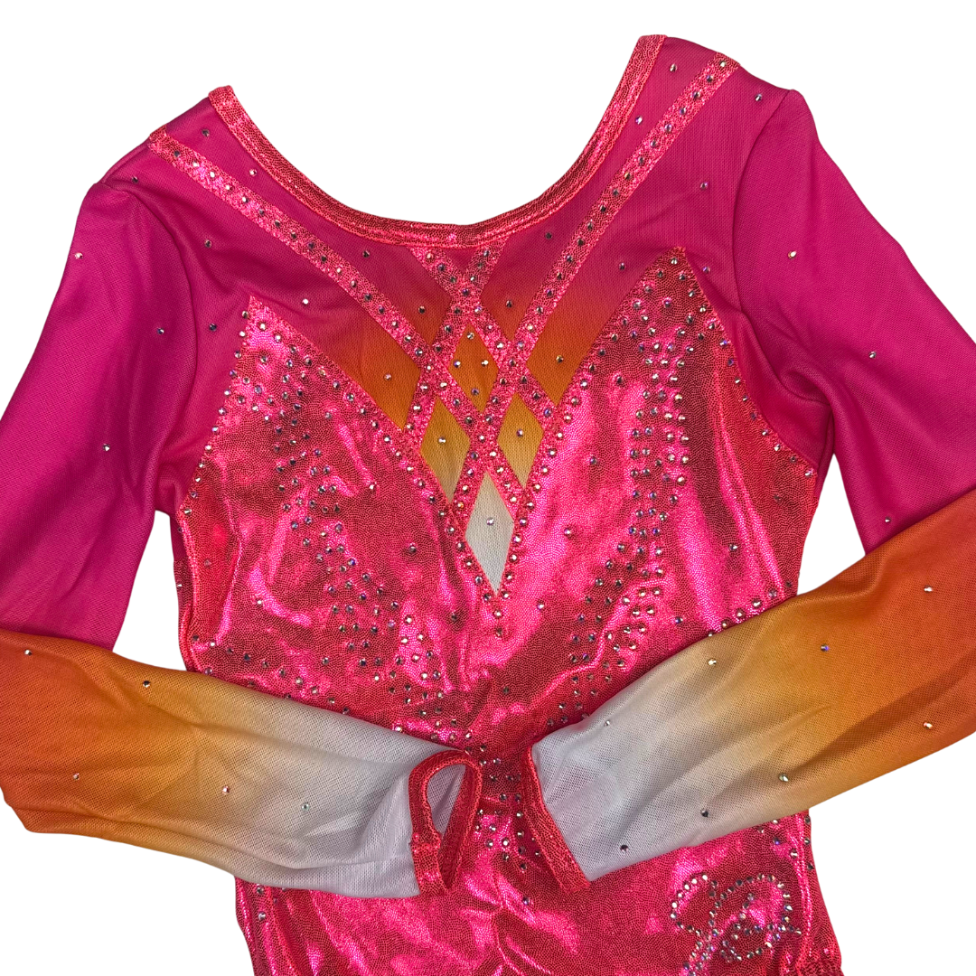 Gymnastics leotard Robin Pink Orange White Long Sleeve