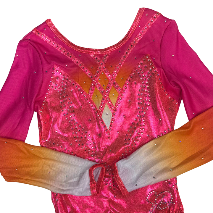 Gymnastics leotard Robin Pink Orange White Long Sleeve
