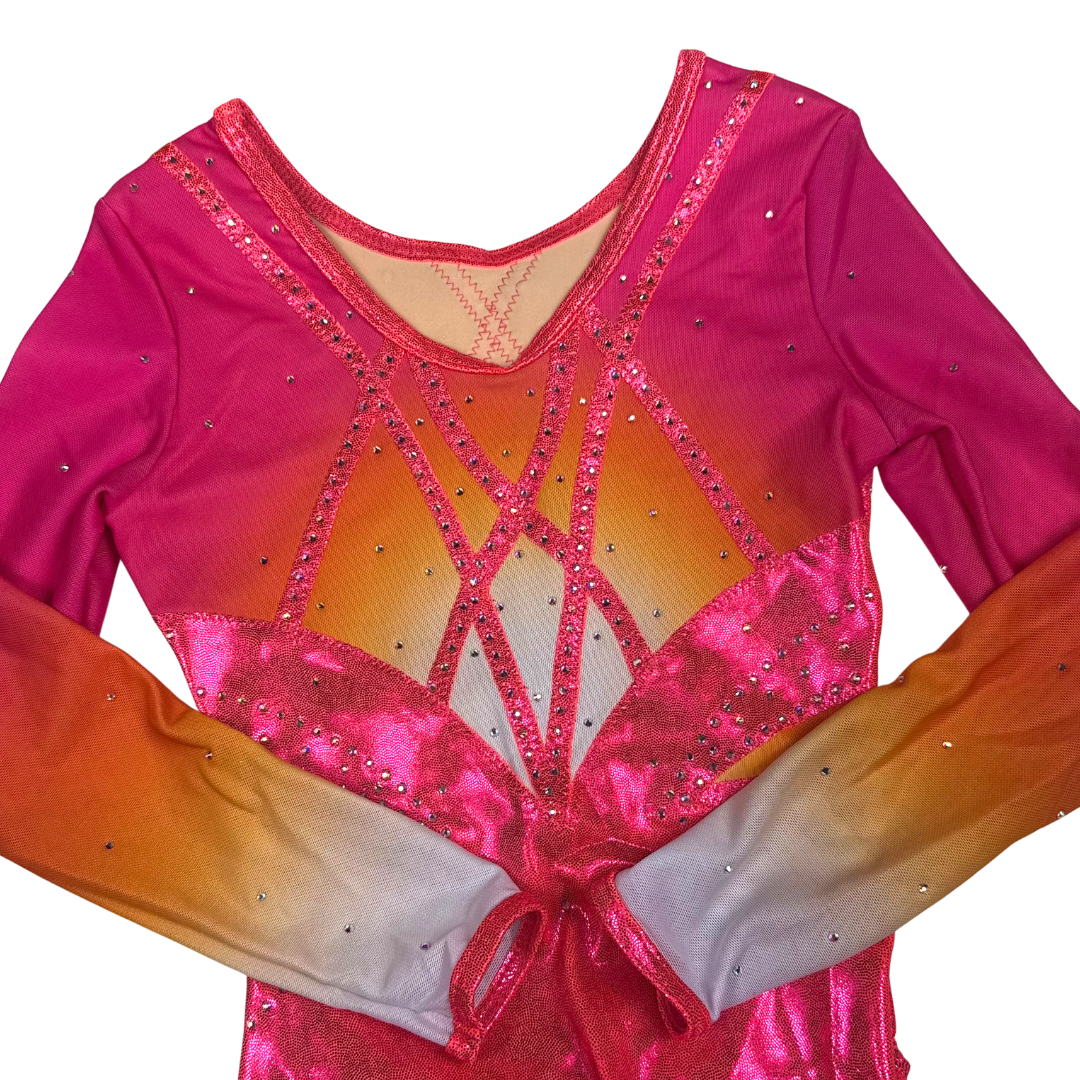 Gymnastics leotard Robin Pink Orange White Long Sleeve