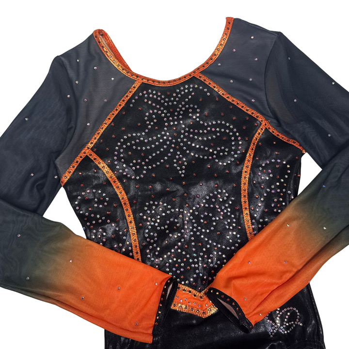Simone Black Orange Long Sleeve Gymnastics Leotard