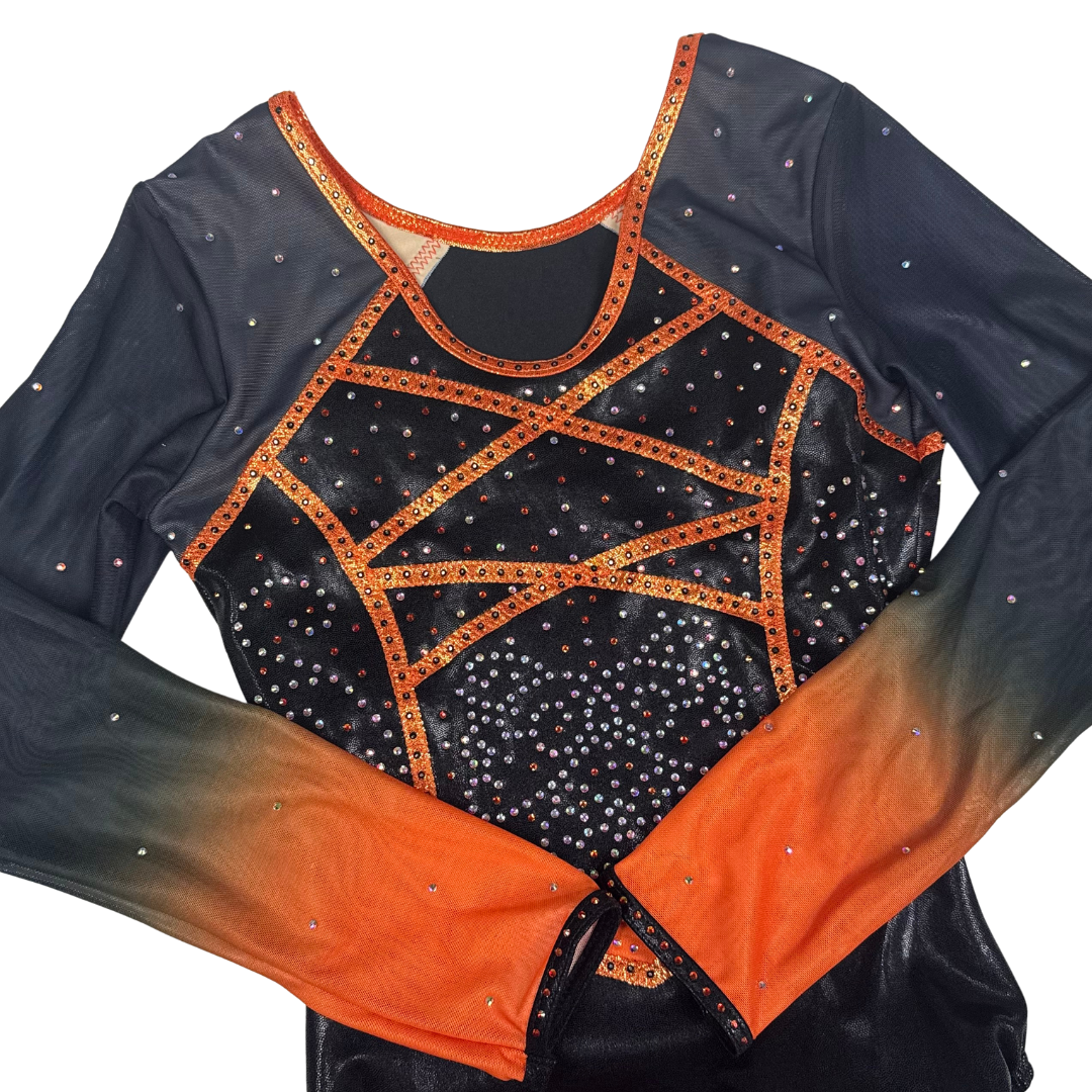 Simone Black Orange Long Sleeve Gymnastics Leotard